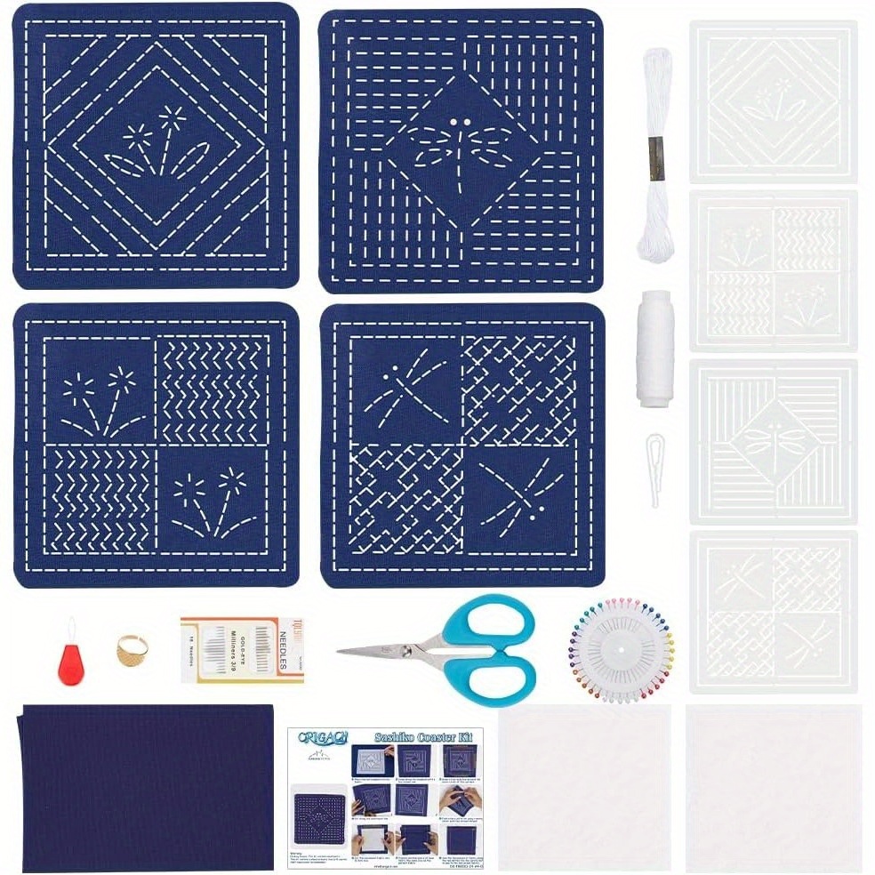 

4 Sets Diy Coaster Kit Dragonfly Kit Beginner Embroidery Kits With 4 Coaster Kits For Adults Hand Sewing Kit Thread And Needles