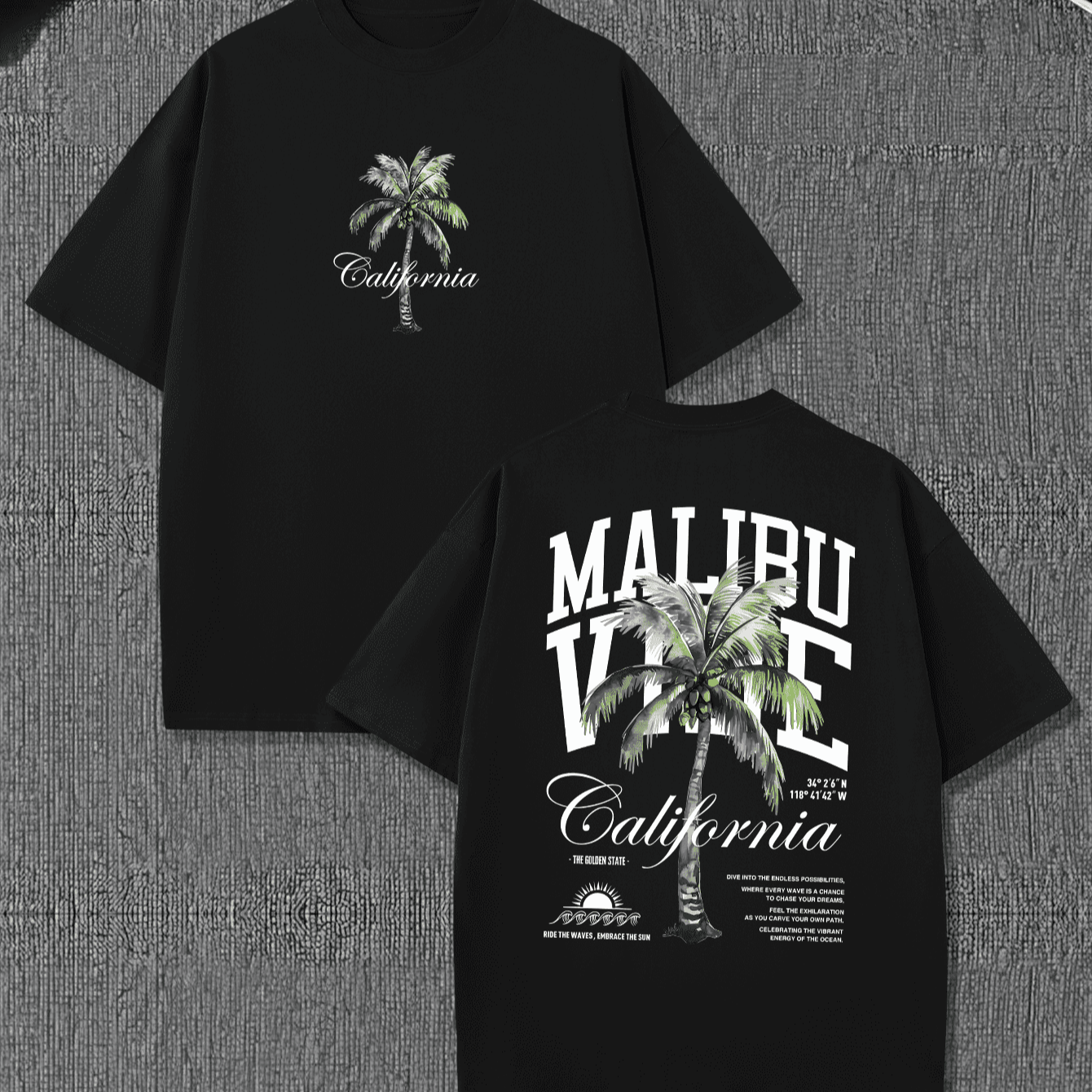 

T-shirt décontracté à col rond pour homme en pur coton imprimé MALIBU VIBE pour l'été