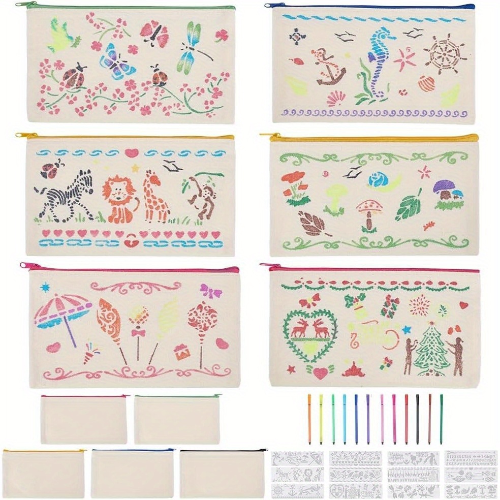 10 Sets Blank Craft Bag Kit Decorate Your Own Canvas Pouch Zipper Pen Pencil Case Painting Makeup Bag Invoice Bill Bag Travel Toiletry Bags Jewelry Making Kits