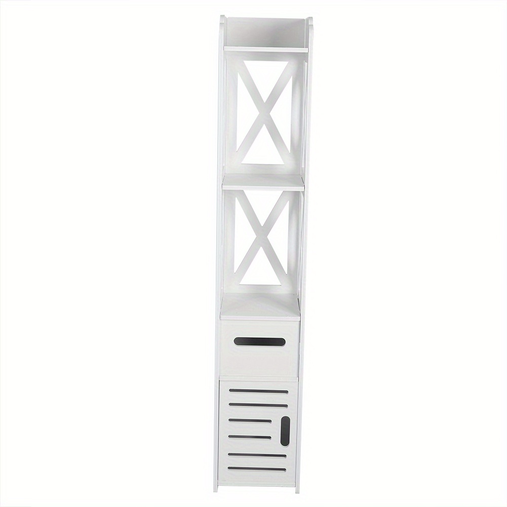 

White Wooden Bathroom Floor- To- Ceiling Bathroom Storage Shelf, Shelves