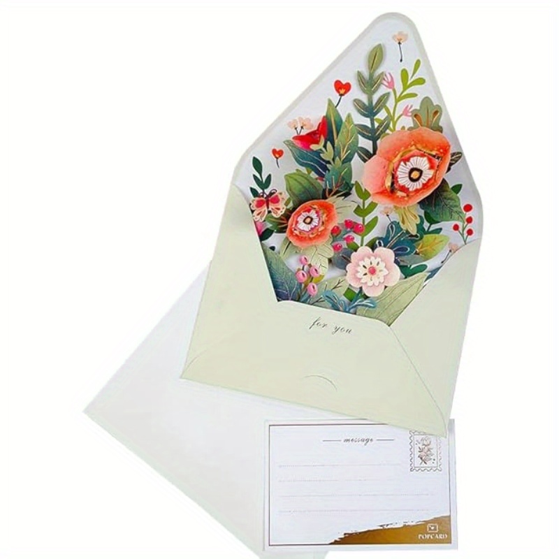 

A Set Of 3 Surprise Flower Three-dimensional Greeting Cards In Envelopes. Unique And Exquisite 3d Floral Greeting Cards For Birthdays, Thank Yous, Christmas And New Year