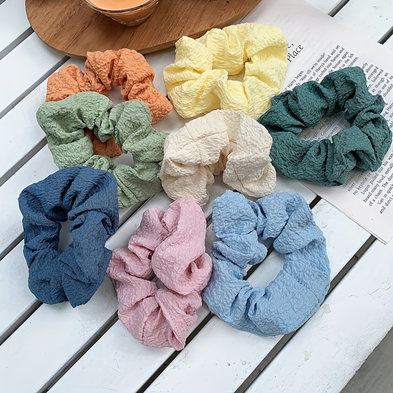 Set of 7 Textured Hair Scrunchies set 7 delicate hair scrunchies soft pastel ponytail - Temu  main image 2