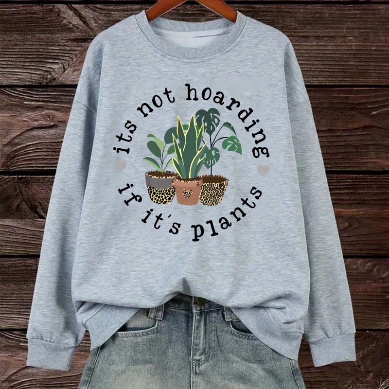 

Plant Print Pullover Sweatshirt, Casual Long Sleeve Crew Neck Sweatshirt For Fall & Winter, Women's Clothing