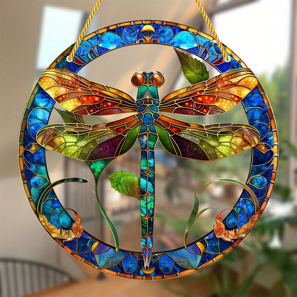 

Dragonfly Stained Acrylic Suncatcher, 8x8 Inch, Vibrant Window Hanging Decor, Acrylic, With Ideal For Christmas, Halloween, Easter, Hanukkah, Thanksgiving, For Indoor, Outdoor, Garden, Patio, Office