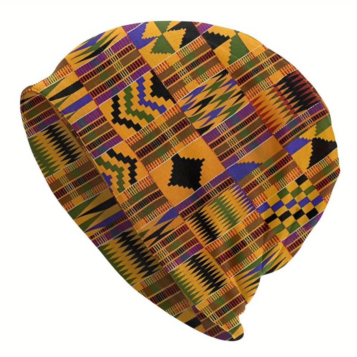 TEMU Men's Ghanaian Totem Beanie - Trendy Ski , Pull-on Style, Vibrant Geometric Pattern, Soft & Comfortable Polyester Blend, Casual Headwear | Vibrant Beanie | Soft Fabric Ha