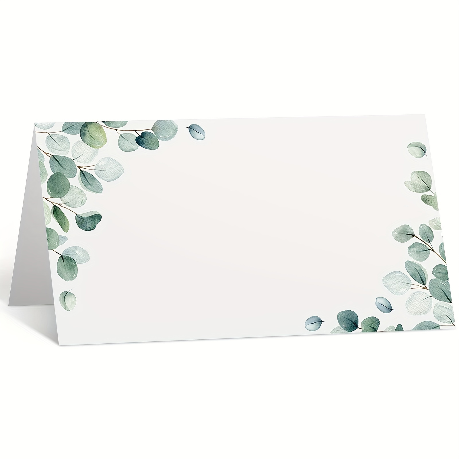 Image of 50pcs Watercolor Green Leaf Design Folded Table Cards - 8.89x10.16cm Blank Seating Tents For Weddings, Bridal Showers & Parties - Elegant Handwritten Settings