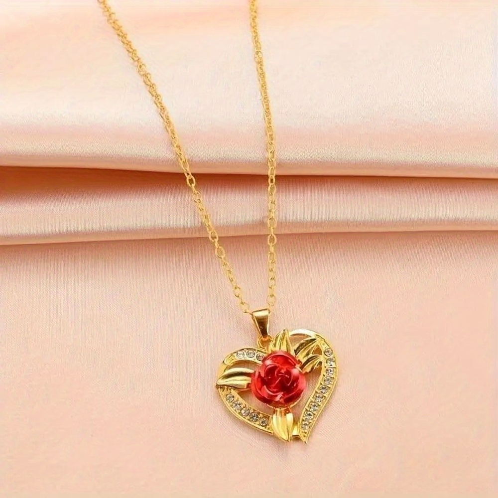 TEMU 3pcs Set Romantic Flower Pendant Necklace Earrings Set Decorative Accessories Holiday Birthday Anniversary Party Valentine's Day Gift Gift