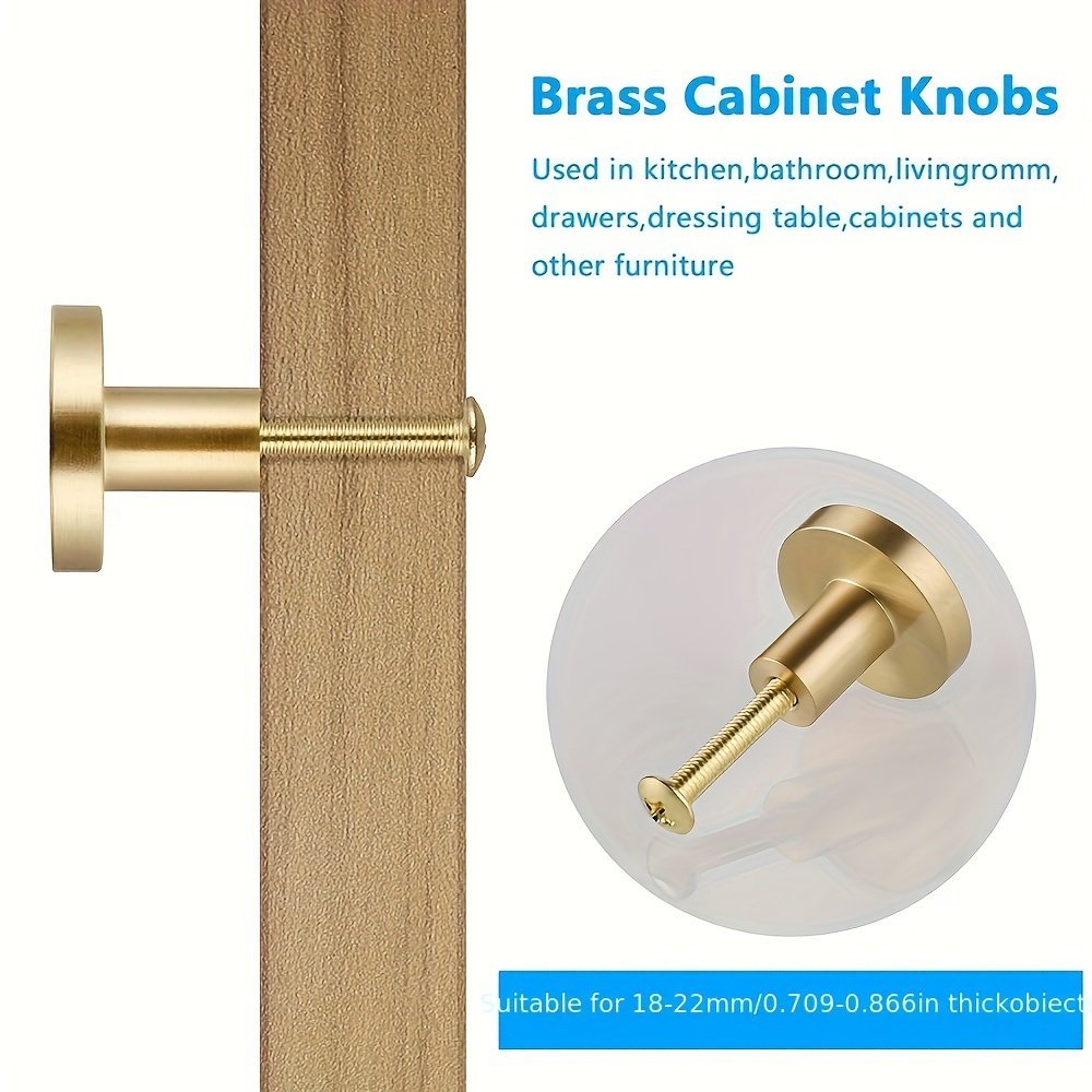 

10pcs Brass-tone Polished Metal Drawer Handles, 20x25mm - Durable Single Hole Knobs For Cabinets, Closets & Dressing Tables With Mounting Hardware Included