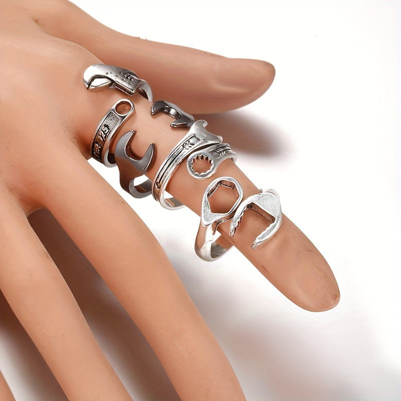 TEMU 4pcs Adjustable Vintage Wrench Rings - Unique Statement Additions