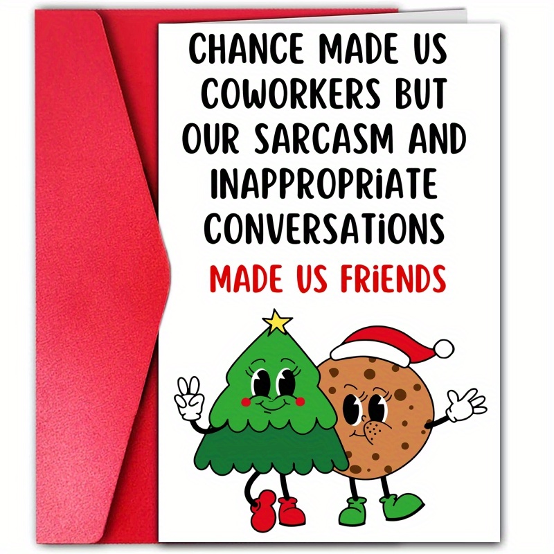 

1pc Christmas Greeting Card For Colleagues And Friends - Anime-themed Paper Card With Cartoon Christmas Tree And Cookie, Humorous Sarcasm & Conversation Design For Christmas