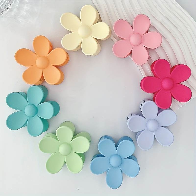 

8pcs/ Set Matte Solid Color Flower Shaped Hair Clip Plastic Shark Claw Clip, Suitable For And Hair Female Hair Clip