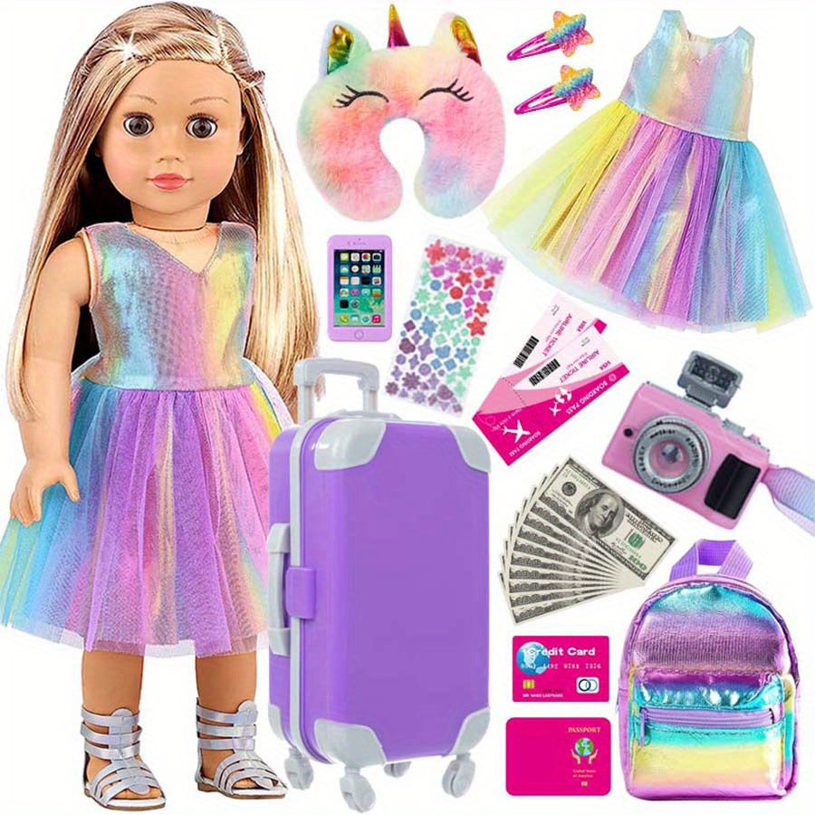 

Baby Doll Travelling Fashion Accessories Set Luggage Bag Camera Skirt Christmas Gift Doll Not Included