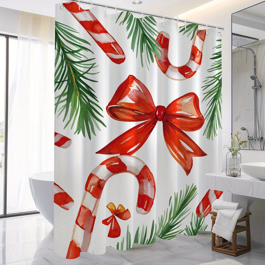 

Christmas Shower Curtain Set 12 , - Polyester Bathroom Curtain And Bow , Polyester Decoration,