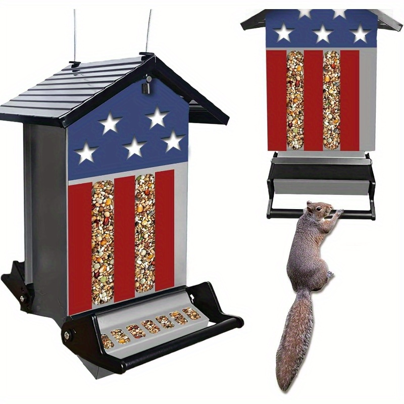 

Squirrel Proof Bird Feeders, Bird Feeders For Outdoors Hanging, 5lbs Large Capacity Weight-activated Perches Metal American Flag Wild Bird Feeder, Birdfeeders For Garden Yard Decoration…