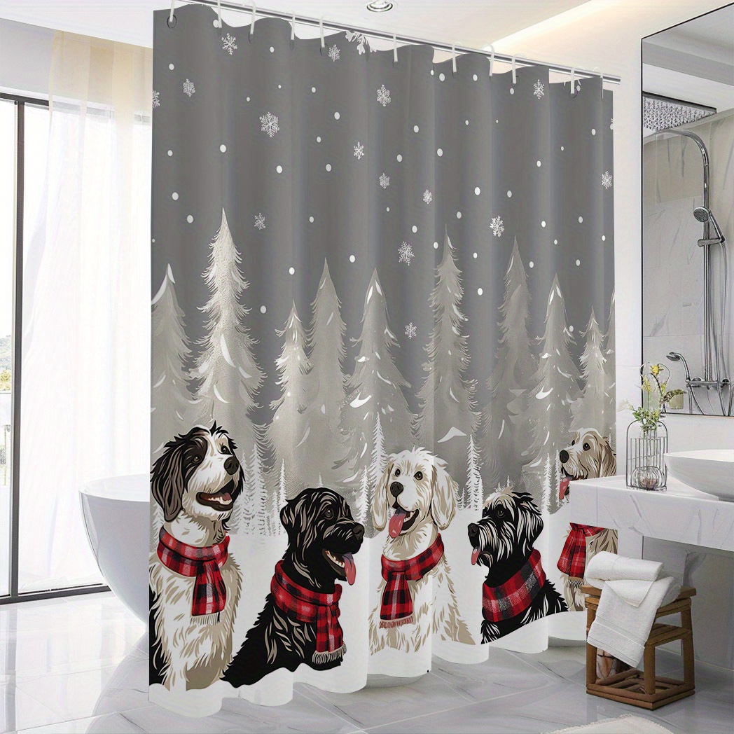 

1pc Christmas Printed Shower Curtain - , Polyester, 71*71in, Printed Pattern, Includes 12 , , For Bathroom Decoration / Bathroom Accessories, For Use