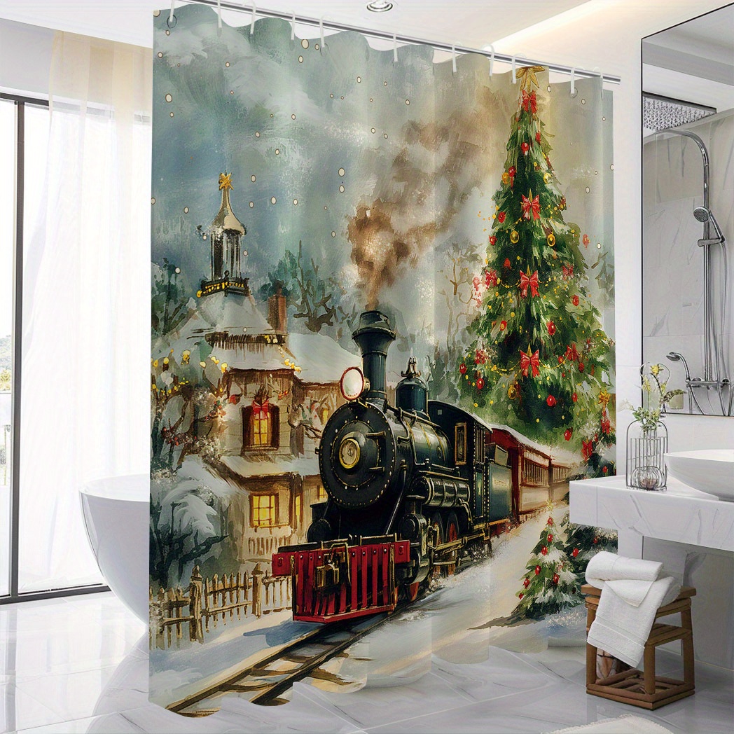 

Christmas And Shower Curtain - - Polyester Bathroom Decor - Bath Curtain, 71x71