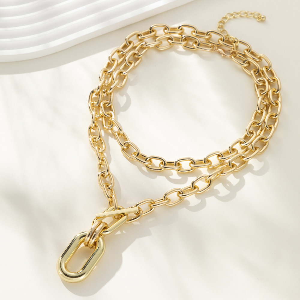TEMU 2 Pieces Of Creative Large Pendant Necklace Simple Street Snap Aluminum Chain Necklace For Women