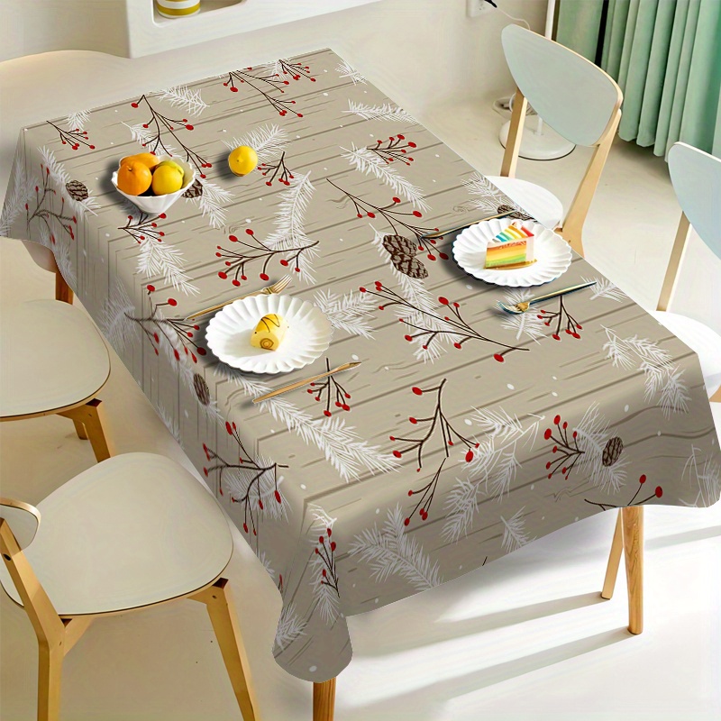 

Festive Christmas Tablecloth: 1pc With Pine Branches And Berries Design, Suitable For Rectangular Tables, Machine-made, Easy To Clean, Perfect For Holiday Gatherings