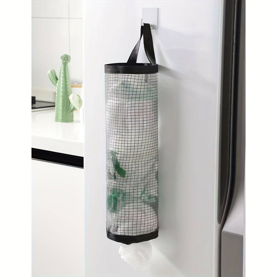 space saving kitchen storage bag wall mounted foldable mesh organizer for disposable bags details 4