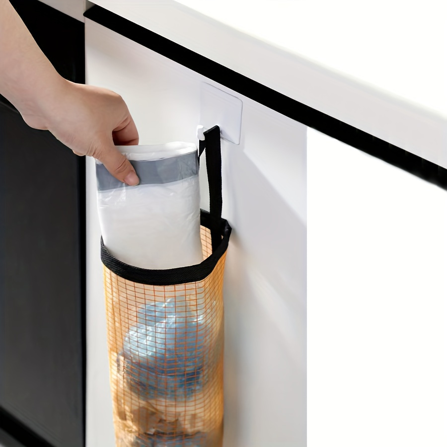 space saving kitchen storage bag wall mounted foldable mesh organizer for disposable bags details 5