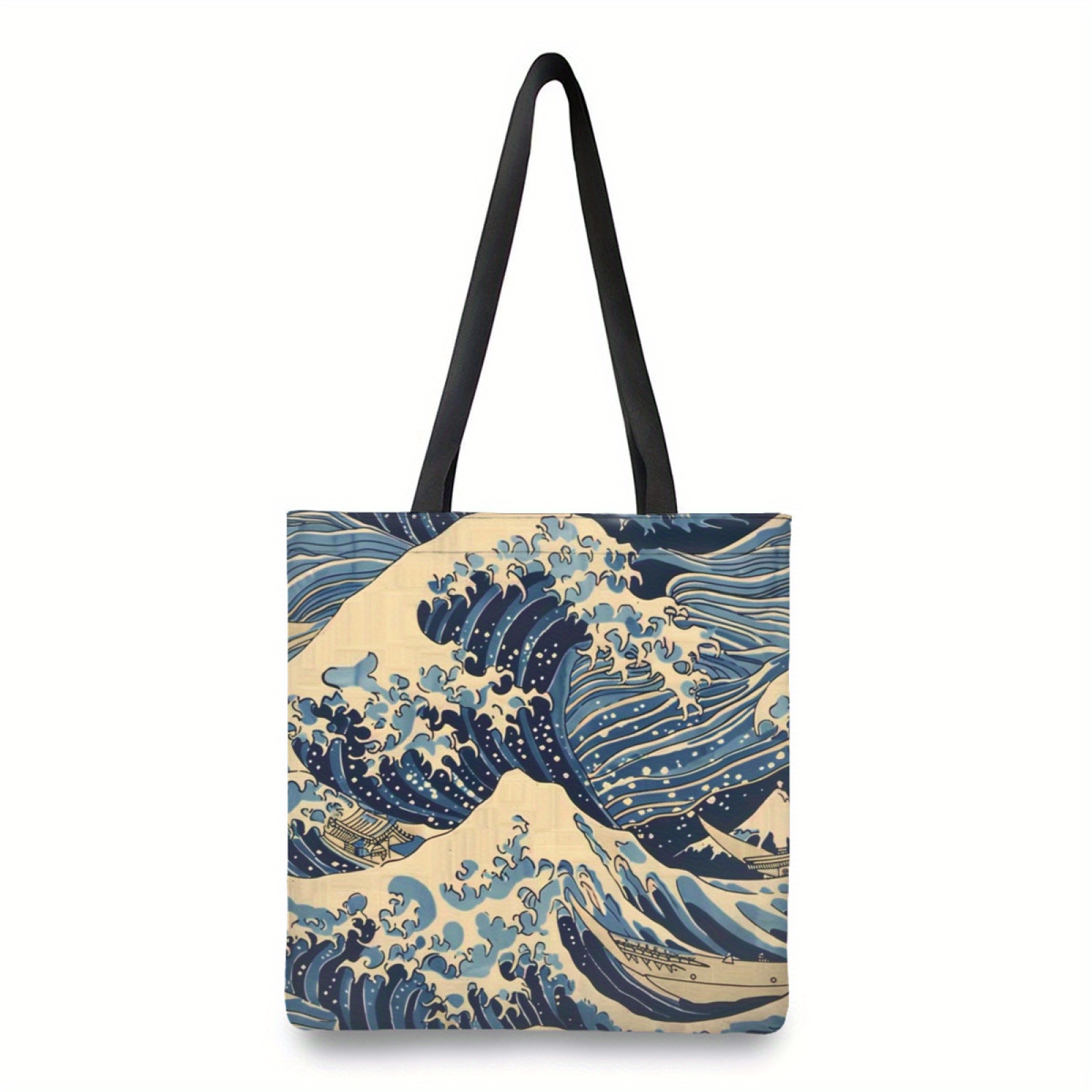 

1pc Japanese Pattern Tote Bag - Reusable Shoulder Shopping Bag For Men And Women, Ideal For Gym, Picnic, Travel, Beach, And Daily Use