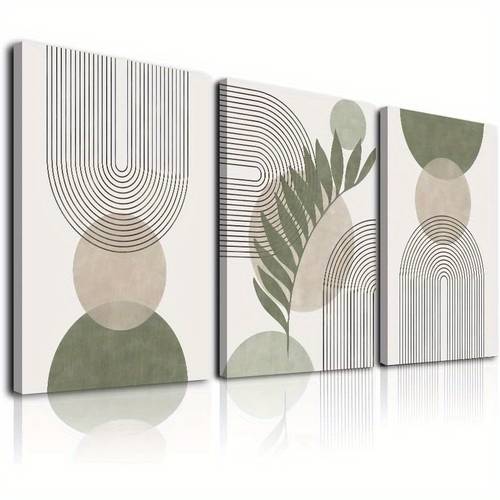 2d flat 2d flat wall decor 3pcs framed green boho canvas wall art minimalist abstract poster home decor living room bedroom office