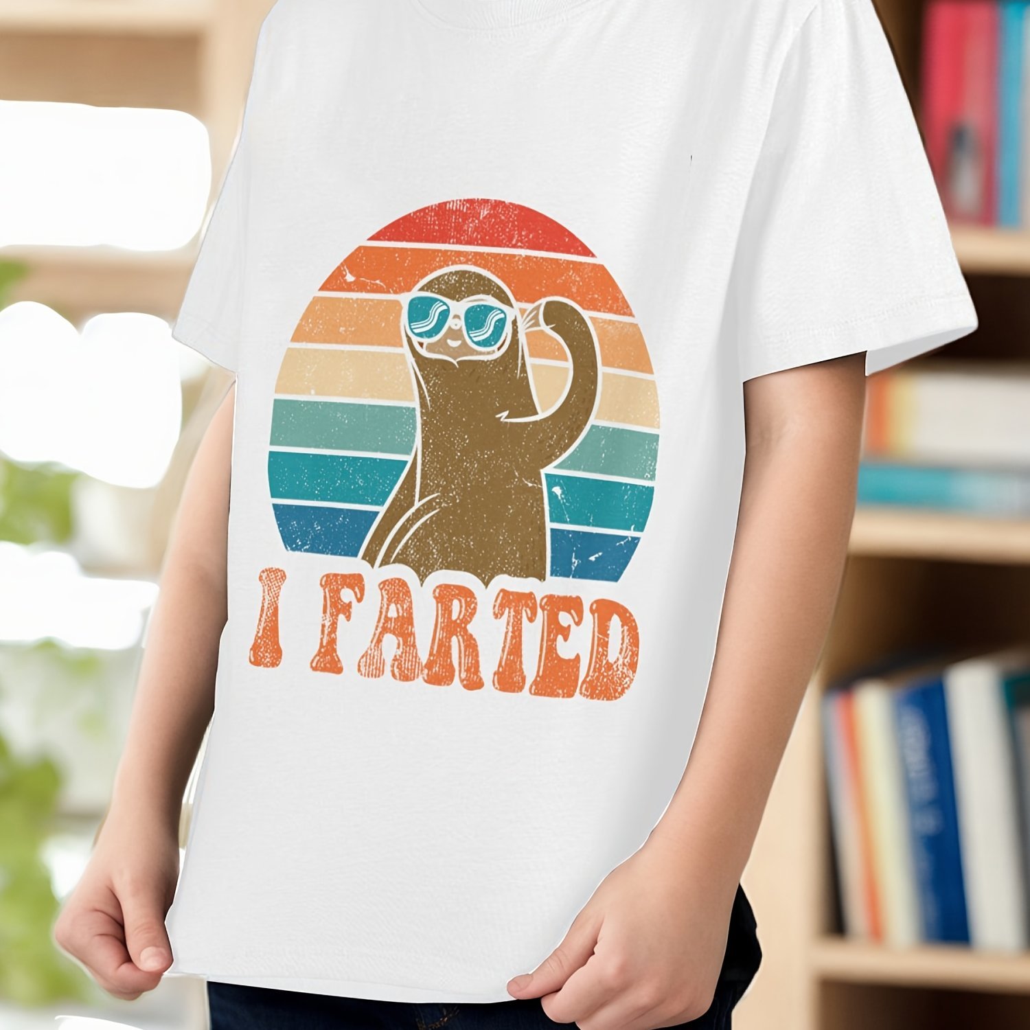 

I Farted Sloth Print, Boys' Printed T-shirt, Casual Sports Round Neck Short Sleeved Cotton T-shirt, Spring And Summer, Boys' Clothing, Suitable For Outdoor Activities