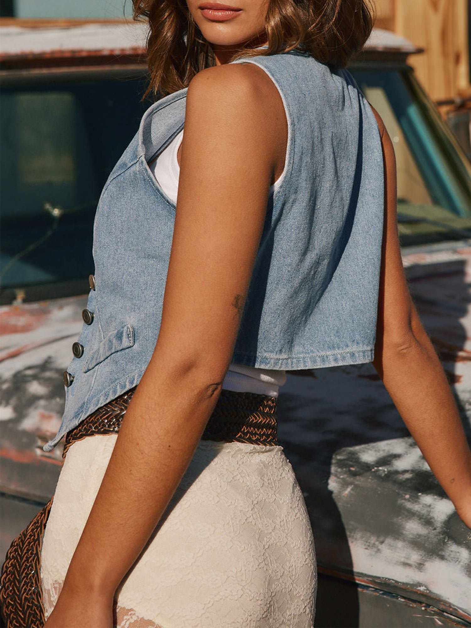 Women Denim Vests Casual Summer Button Front Sleeveless Tank Tops Aesthetic  Clothes for Streetwear