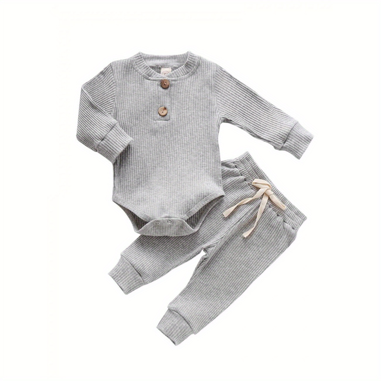 

Newborn Baby Boy Outfits Long Sleeve Solid Color Ribbed Knitted Romper Pants 2pcs Gender Clothes