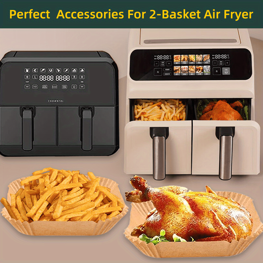 100pcs non stick air fryer disposable parchment paper liner oil and water resistant rectangular suitable for double layer fryer essential kitchenware for healthy cooking details 1