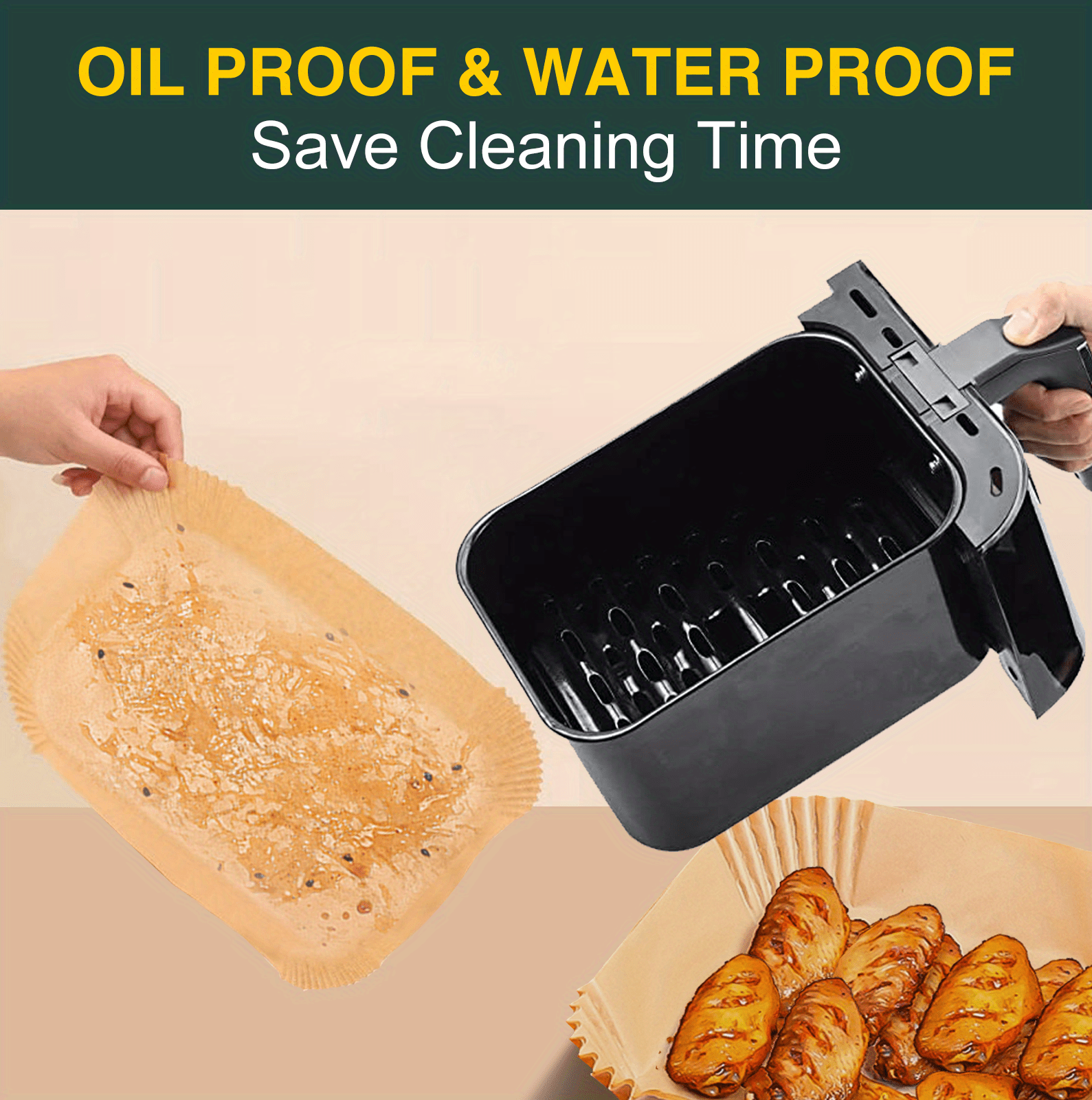 100pcs non stick air fryer disposable parchment paper liner oil and water resistant rectangular suitable for double layer fryer essential kitchenware for healthy cooking details 4