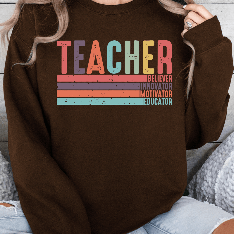 

Plus Size Teacher Print Sweatshirt, Casual Crew Neck Long Sleeve Pullover Sweatshirt, Women's Plus Size Clothing