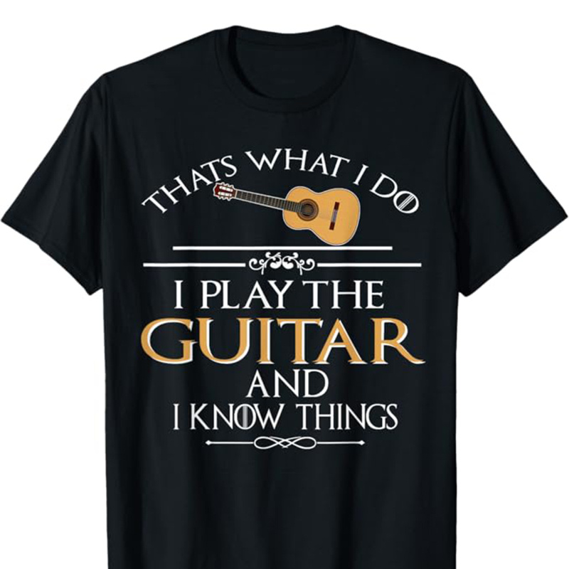 

Guitar Print Men's Cotton Graphic T-shirt, Casual Short Sleeve Crew Neck T-shirt, Men's Tee For Outdoor