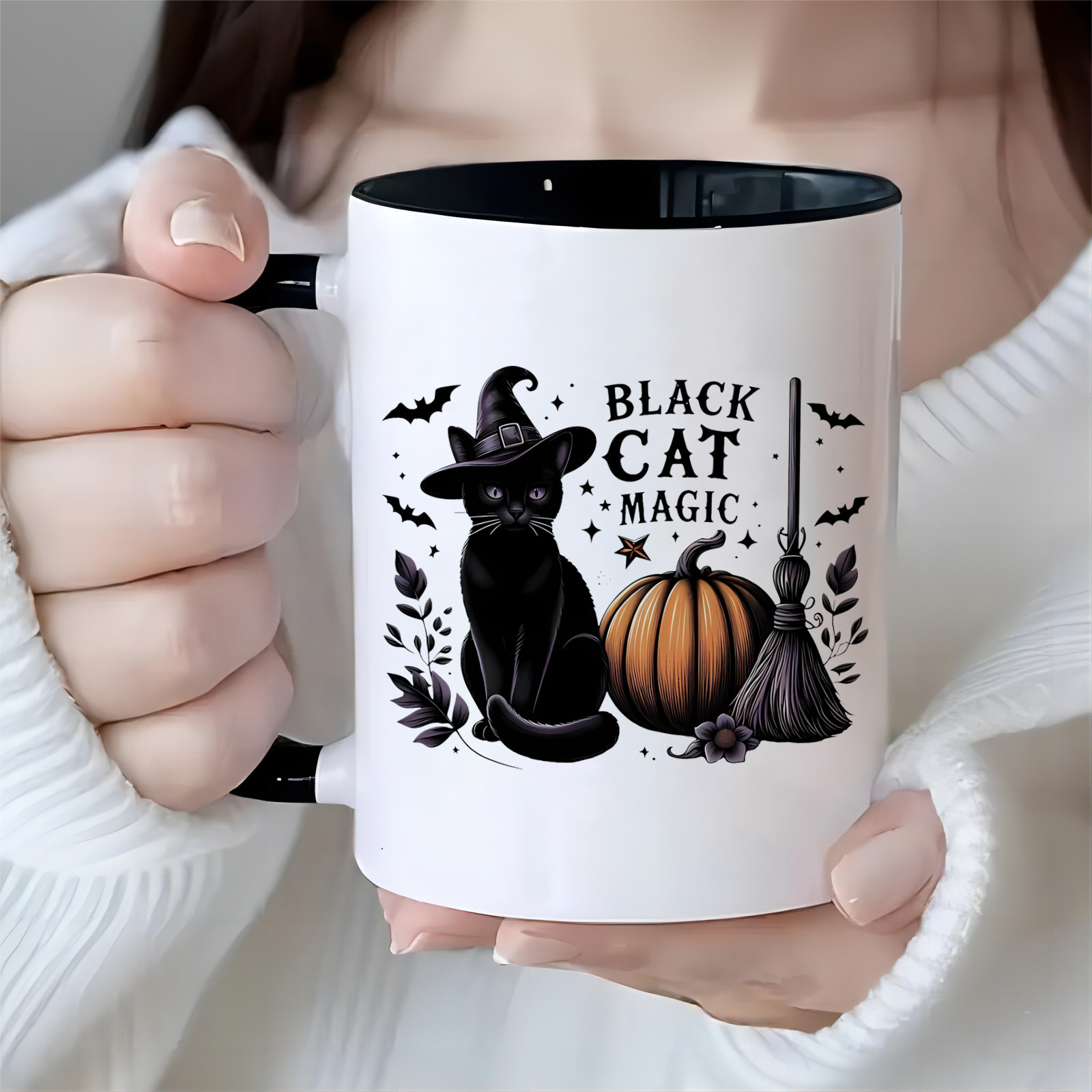 

1pc, 3a Grade, Black , , Funny Mug, Bat Mug, Mug, Black Cat, 11oz Ceramic Coffee Mug, Room Decoration, Novelty Gift, Summer And Winter Drinking Mug, Christmas Gift