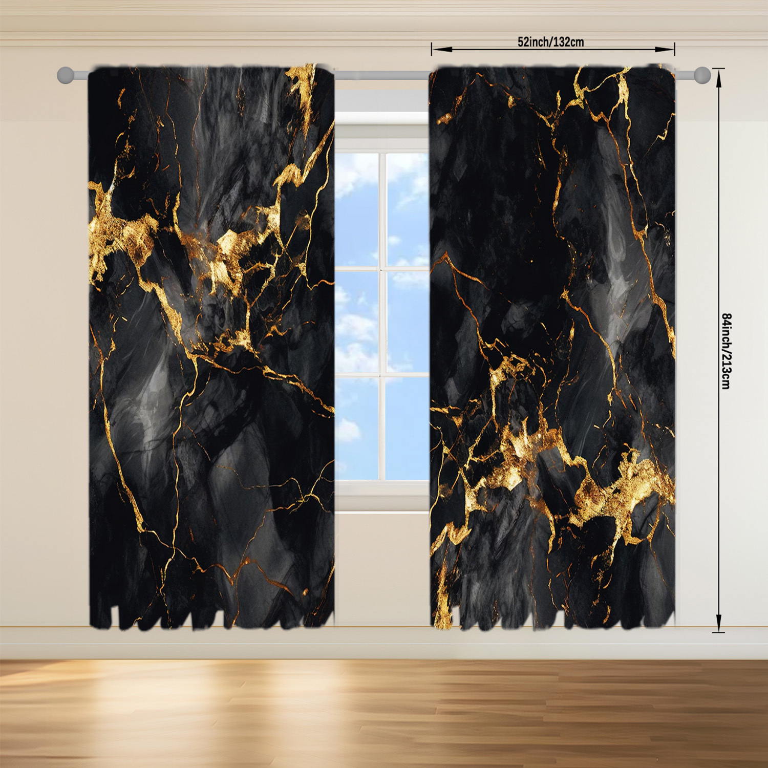 TEMU 2pcs Marble Print Curtain Set - Rod For Easy Hanging, Light Filtering & Privacy Protection In Living Room, Bedroom, Office, Kitchen, And Study