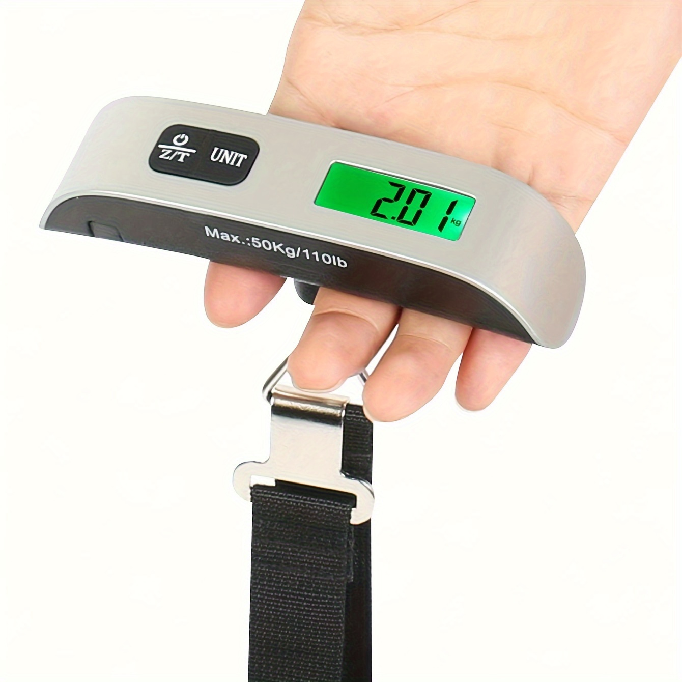 digital luggage scale 110lb   with backlight lcd metal handheld portable hanging baggage weight scale dry battery powered with 1pc button battery included   function not for food contact details 5