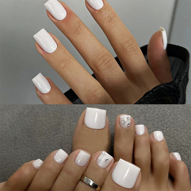 

48 Hands And Feet Combination Wear Nail Plate Simple Style White Solid Color Nail Plate For Women