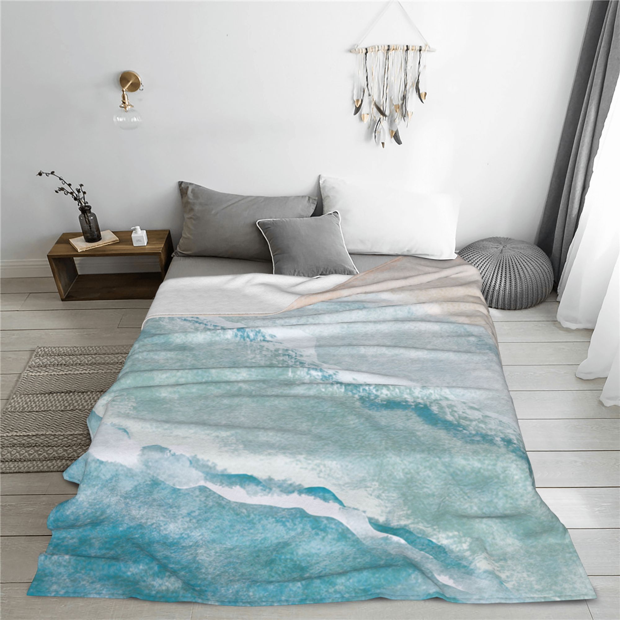 

Ocean And Beach Themed Flannel Throw Blanket – Polyester, Non-woven Digital Print, Soft And Cozy – Glam Style Decorative Multi-use All-season Throw For Napping Or Gifting