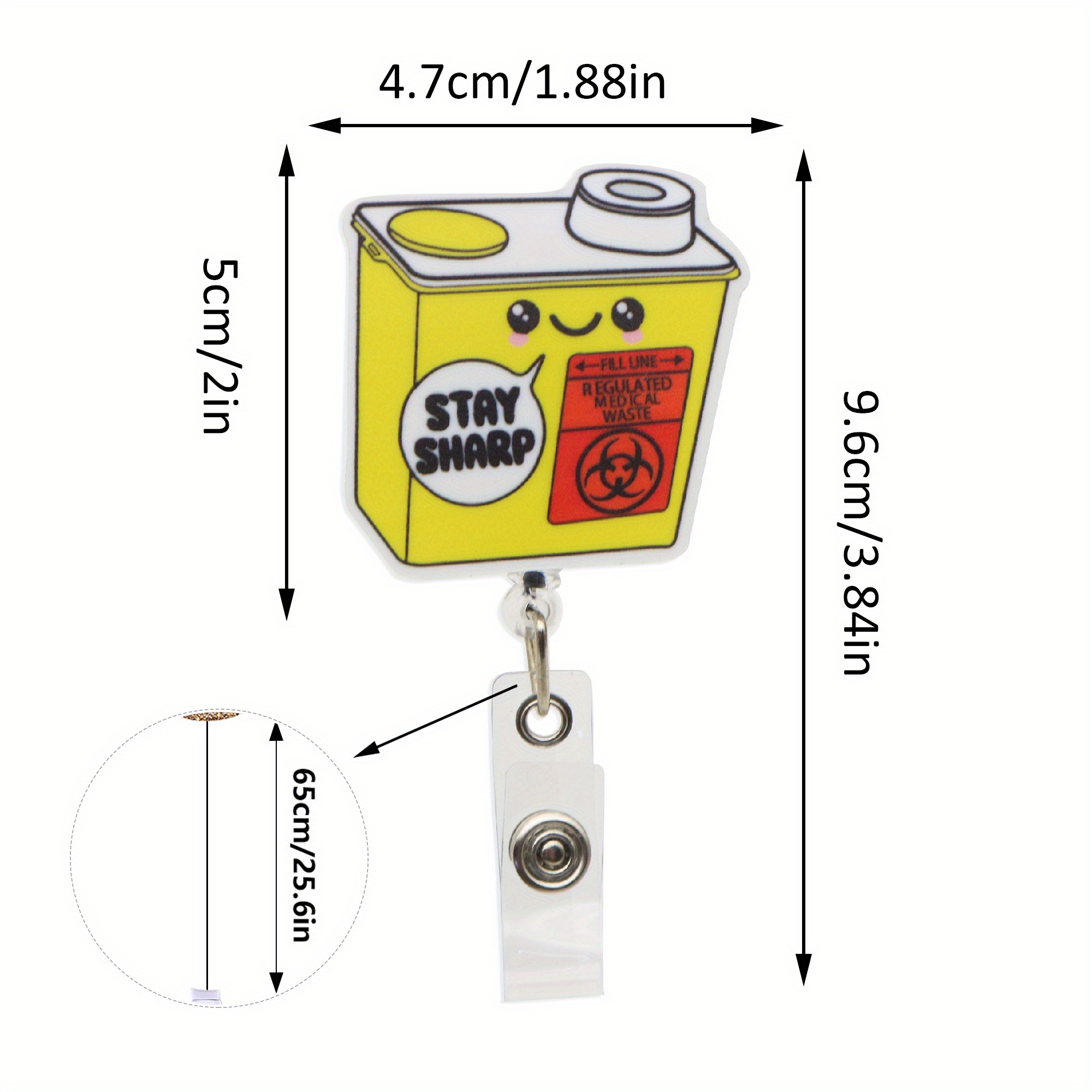 TEMU 2d 1pc A Colorful Cartoon-themed Acrylic Retractable Badge Holder Featuring A Metal Clip - Made From Sturdy Abs Material, Nurses And Hospital
