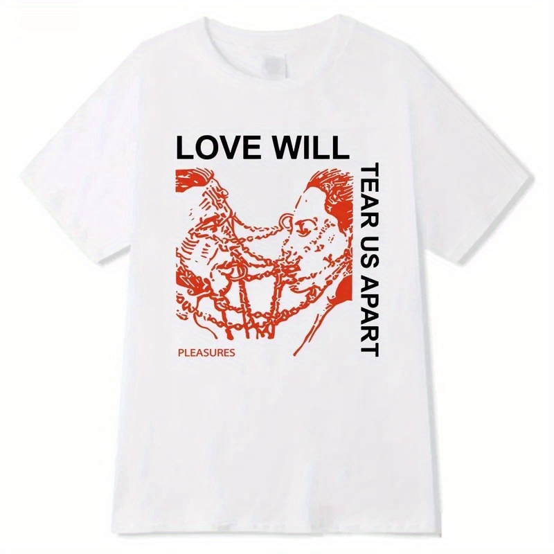 

Men's 100% Cotton T Shirt Love Will Tear Us Apart Print Oversized Graphic T-shirt Hip Hop Clothing Casual Tops