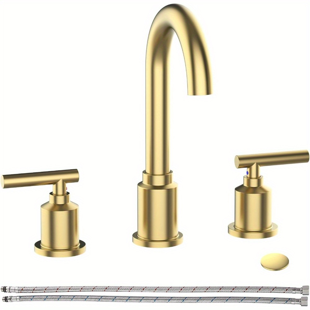 

Bathroom Faucet, Brushed Gold Widespread Bathroom Sink Faucet, 8 Inch Bathroom Faucet For Sink 3 Hole With Stainless Steel Pop-up Drain, Modern And Beautiful For Your Bathroom (brushed Gold)