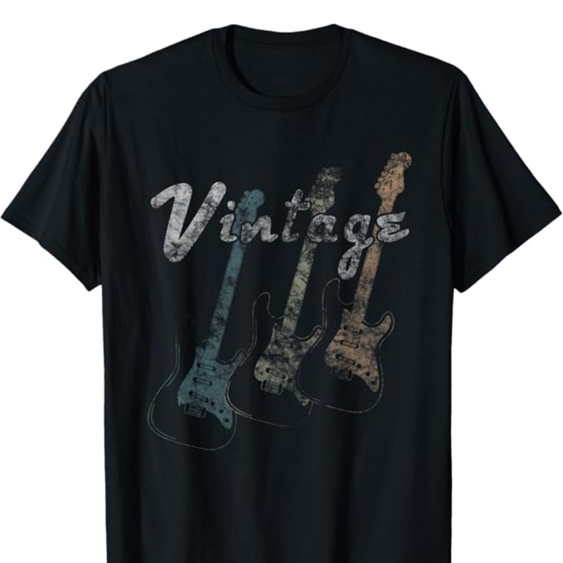 

Guitar Print Men's Cotton Graphic T-shirt, Casual Short Sleeve Crew Neck T-shirt, Men's Tee For Outdoor