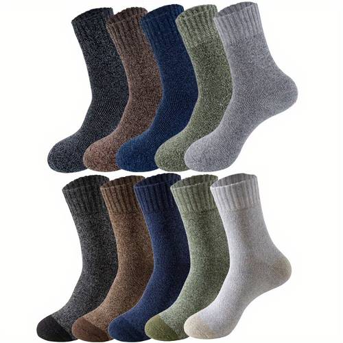 5 pairs mens winter fleece lined thick warm terrycloth socks cozy floor hiking socks in assorted colors dark navy blue