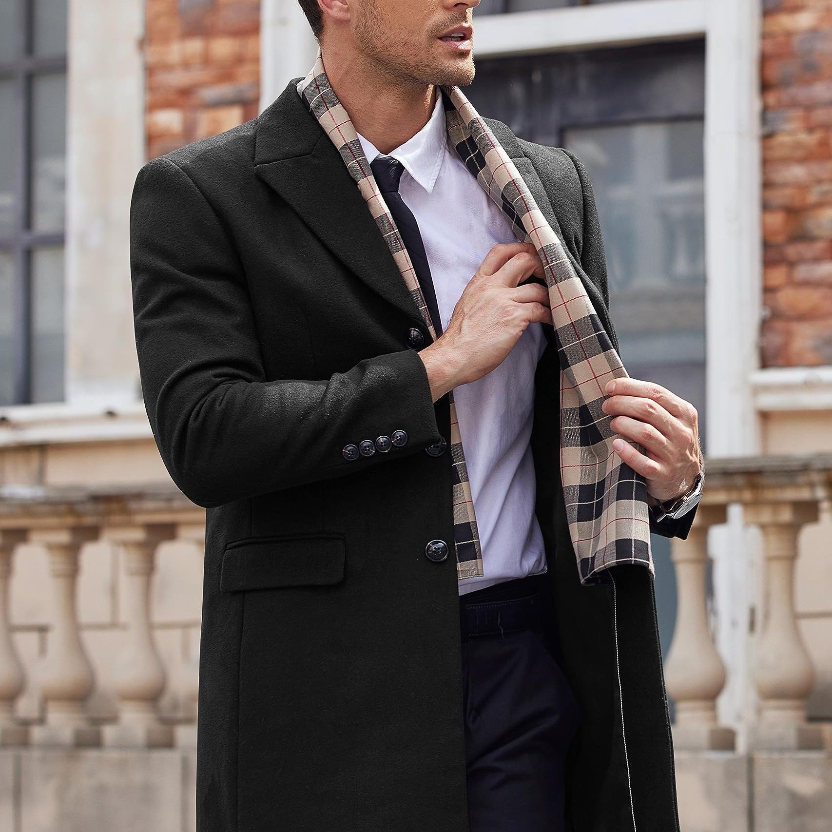 

Detachable Scarfs Notched Breasted Overcoat