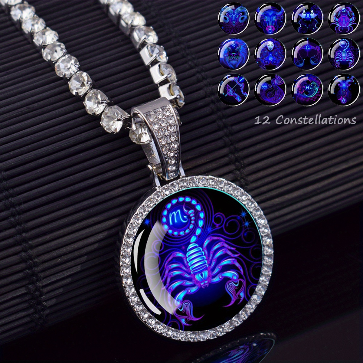 

1pc 12 Zodiac Signs Necklaces Aries Scorpio Leo Virgo Pisces Capricorn Glass Dome Pendant Chains Necklace For Men And Women Astrology Fashion Jewelry Birthday Gift