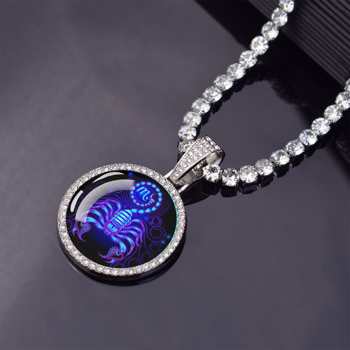 TEMU 1pc 12 Zodiac Signs Necklaces Aries Scorpio Leo Virgo Pisces Capricorn Glass Dome Rhinestone Pendant Chains Necklace For Men And Women Astrology Fashion Jewelry Birthday Gift