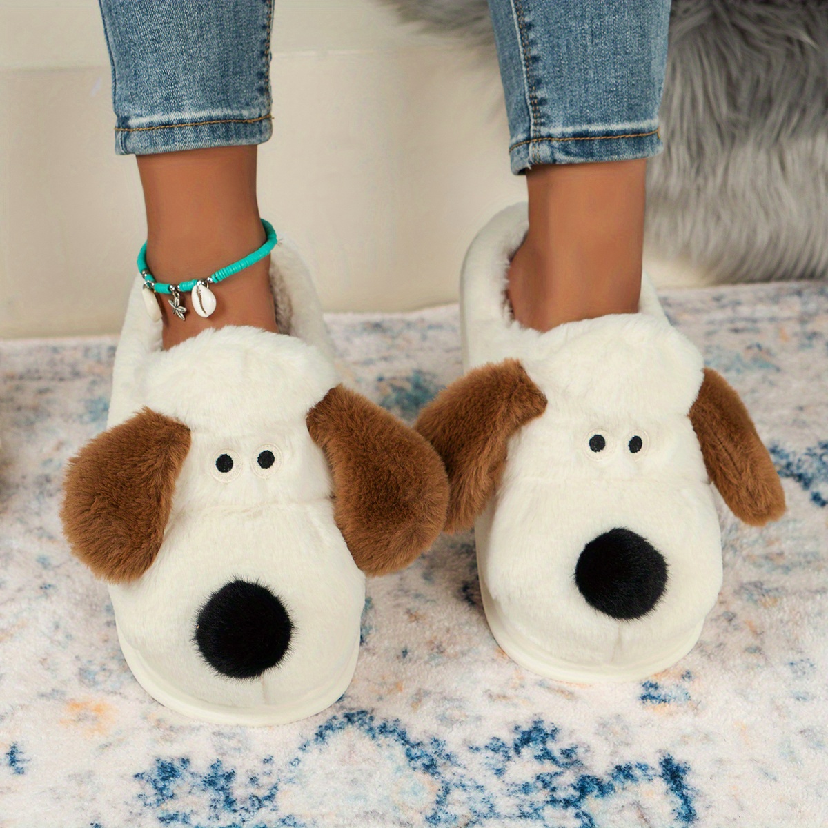 

Unisex Cute Cartoon Puppy Furry House Shoes For Men And Women, Comfortable Warm Non Slip Soft Bottom Walking Shoes For Indoor, Autumn And Winter