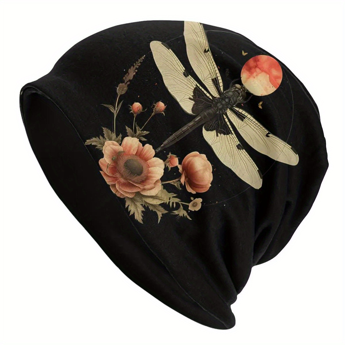 

Bohemian Dragonfly Moon Beanie: Relaxed Style Men's Headband Hat With Skein Weave, Polyester And Elastane Blend