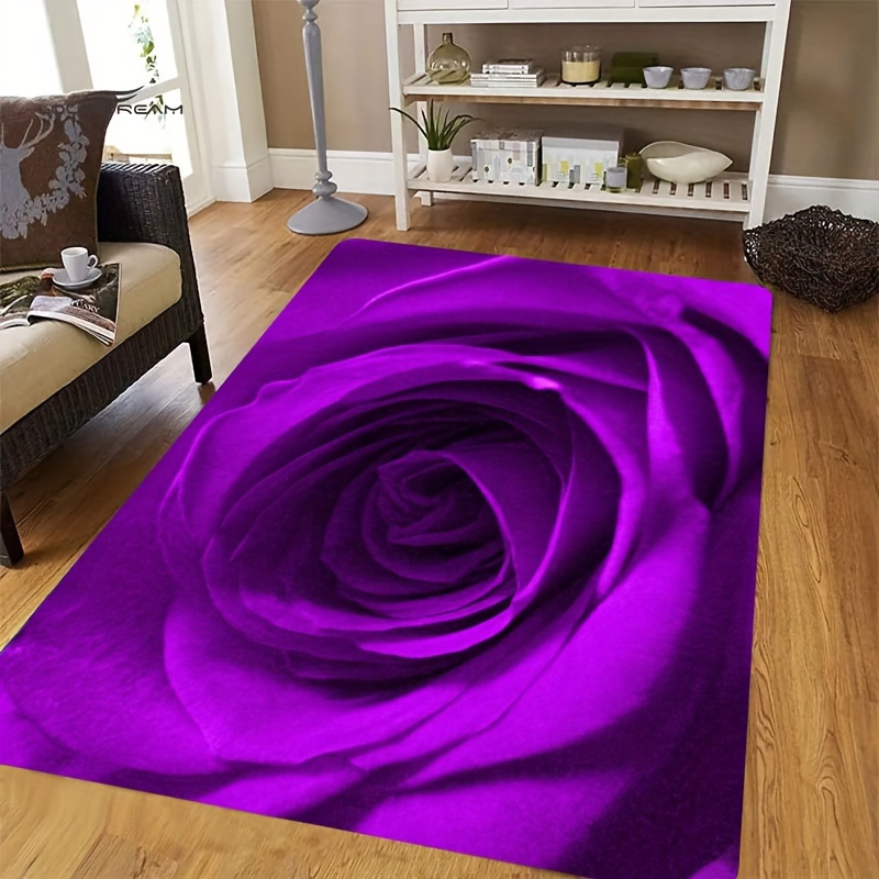 

Vibrant Purple Rose Rug: Perfect For Kitchen, Bathroom, Living Room, Bedroom, Or Outdoor Spaces - Made With Super Fine Fibers, Machine Washable