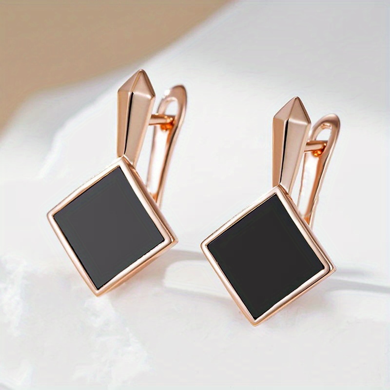Image of 1 Pair Rose Golden Color Rhombus Style Black Enamel Dangle Earrings Wedding Band Drop Earrings Jewelry